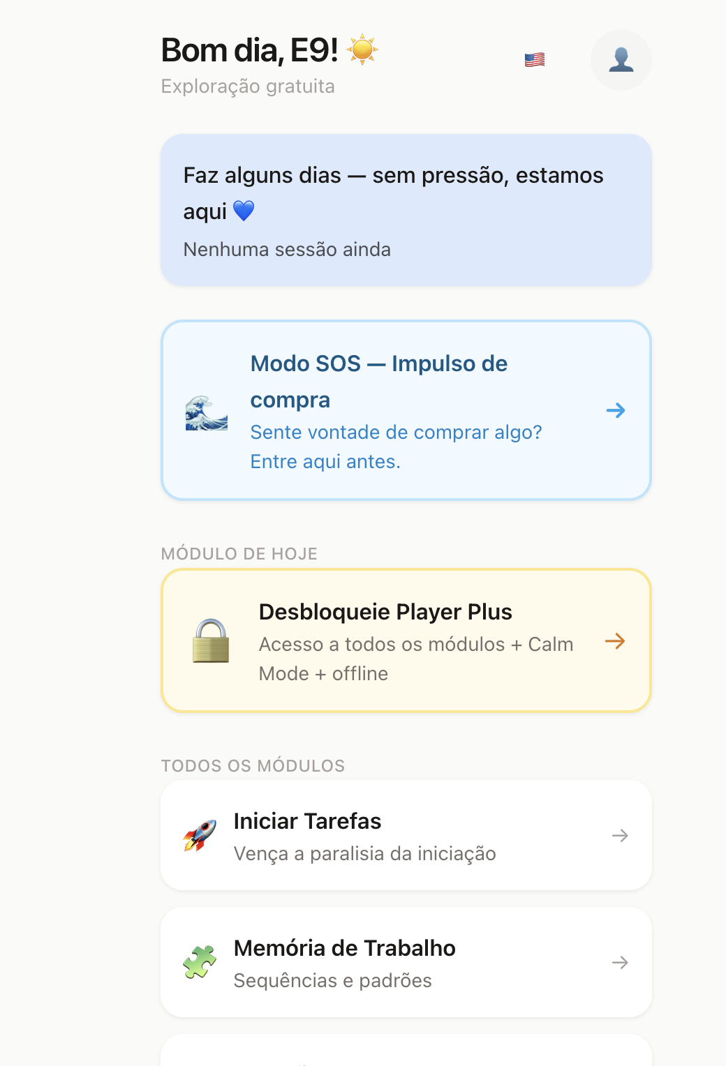 Jogamente — tela inicial do app